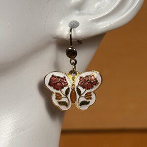 Earrings Dainty White Enamel Butterfly with Flower Details – Floral Jewelry B7